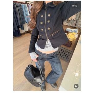 JUICY COUTURE Women Fashion Black Skylar Twill Military Biker Cropped Jacket